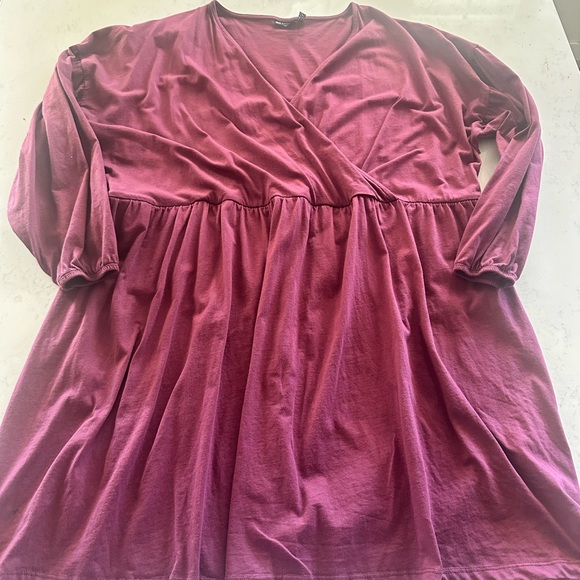 ASOS DESIGN Curve Wrap front long sleeve smock dress Size US 16 Berry Dark Red - Picture 8 of 9
